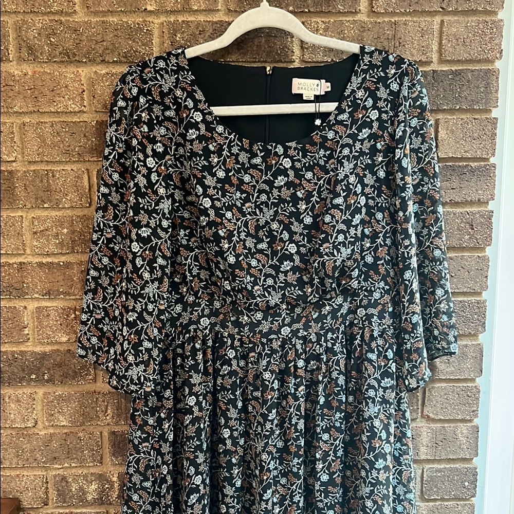 NWT Molly Bracken Floral 3/4 Sleeve Casual Dress Size Medium